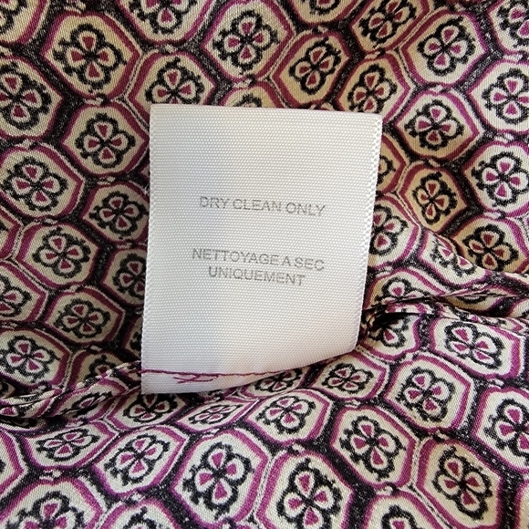 Joie 100% Silk Mauve Black Cream Printed V Neck Long Sleeve Blouse Luxury Small - Picture 10 of 13